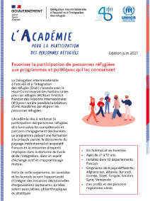 Plaquette de présentation de l’Académie pour la participation des personnes réfugiées